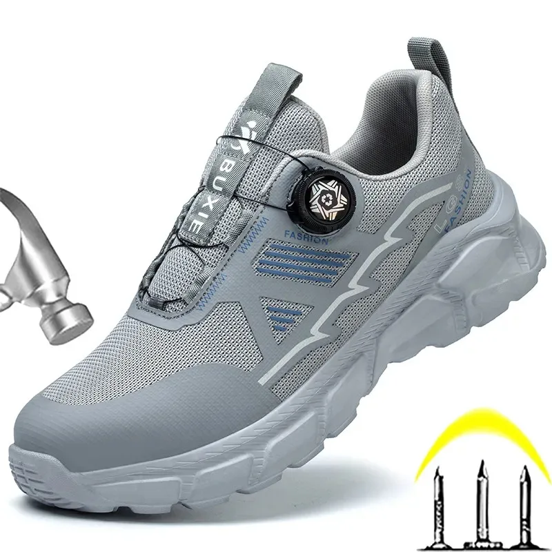 Rotating Button Men Shoes Security Sneakers Steel Toe Shoes Puncture-Proof work Shoes Anti-smash Sport Safety Shoes Protective