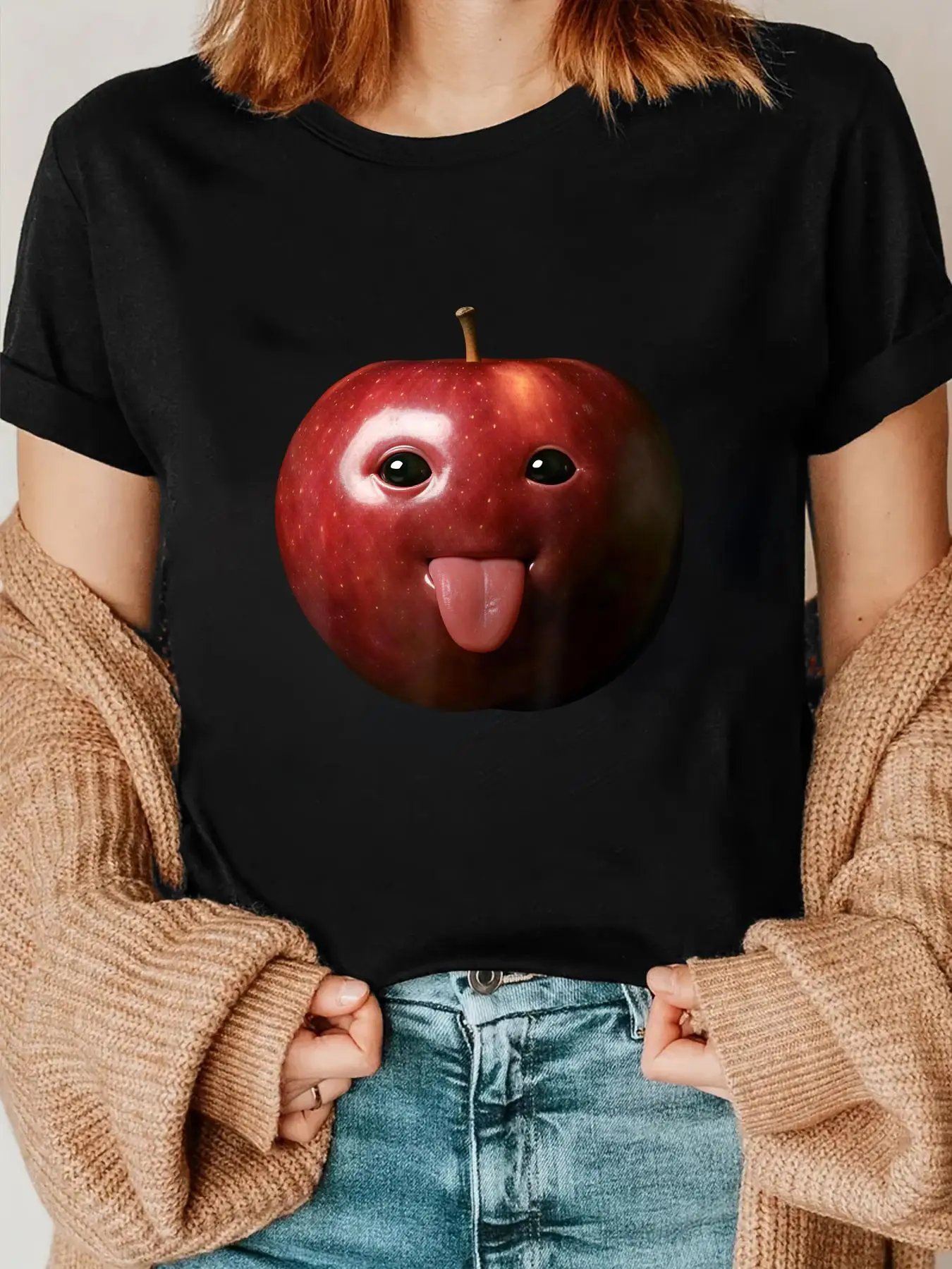 Funny Silly AI Apple gen z Meme BrainRot Humor Tongue Out T-Shirt