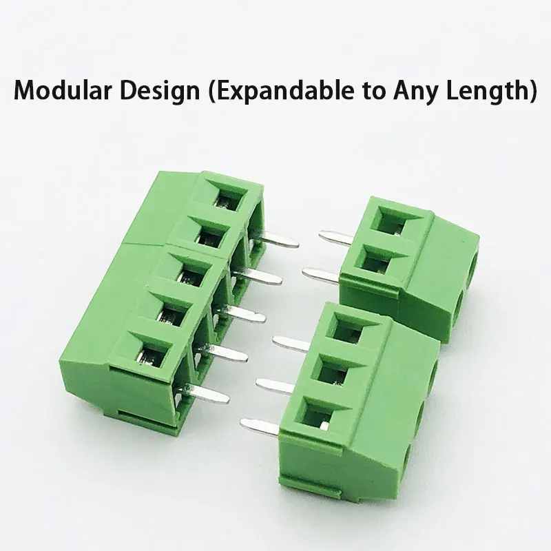 128-3.81mm 녹색 PCB 스크류 단자 - 고가시성 색상/난연성, 납땜 가능 2P/3P 스택 가능, 대량 할인