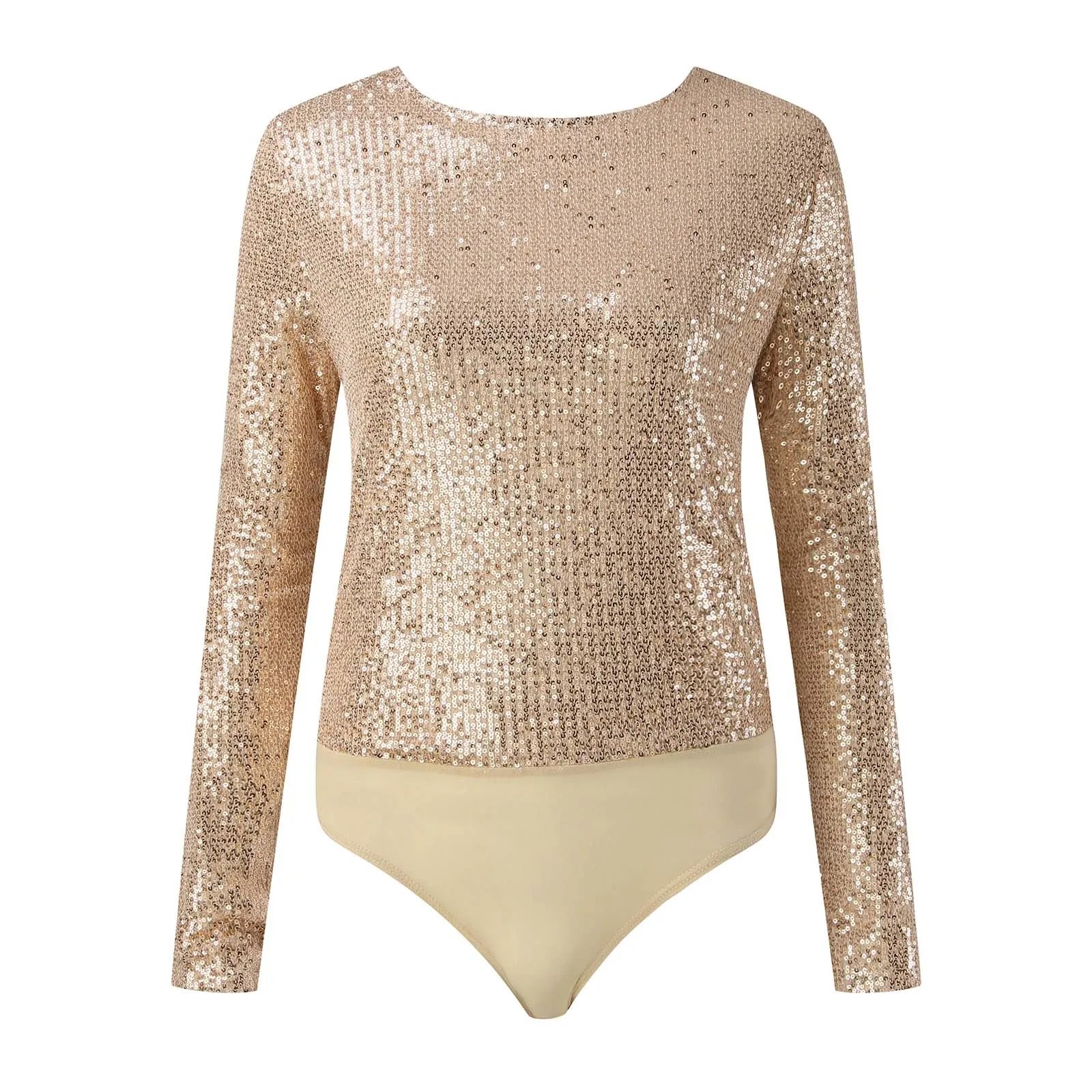 Body a maniche lunghe senza schienale da donna Sexy Night Club Evening Party Sparkly Glitter paillettes body elastico Top body