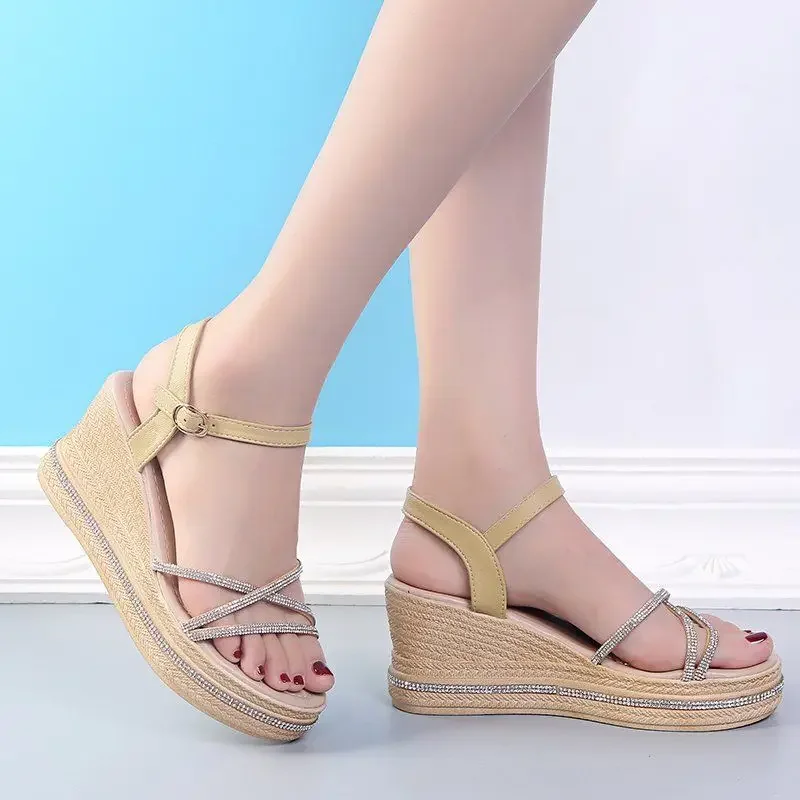 Sandals For Women Ladies Shoes One Word Footwear Roman Style Summer 2024 Platform Wedges Heel Vip Comfortable And Low Price F