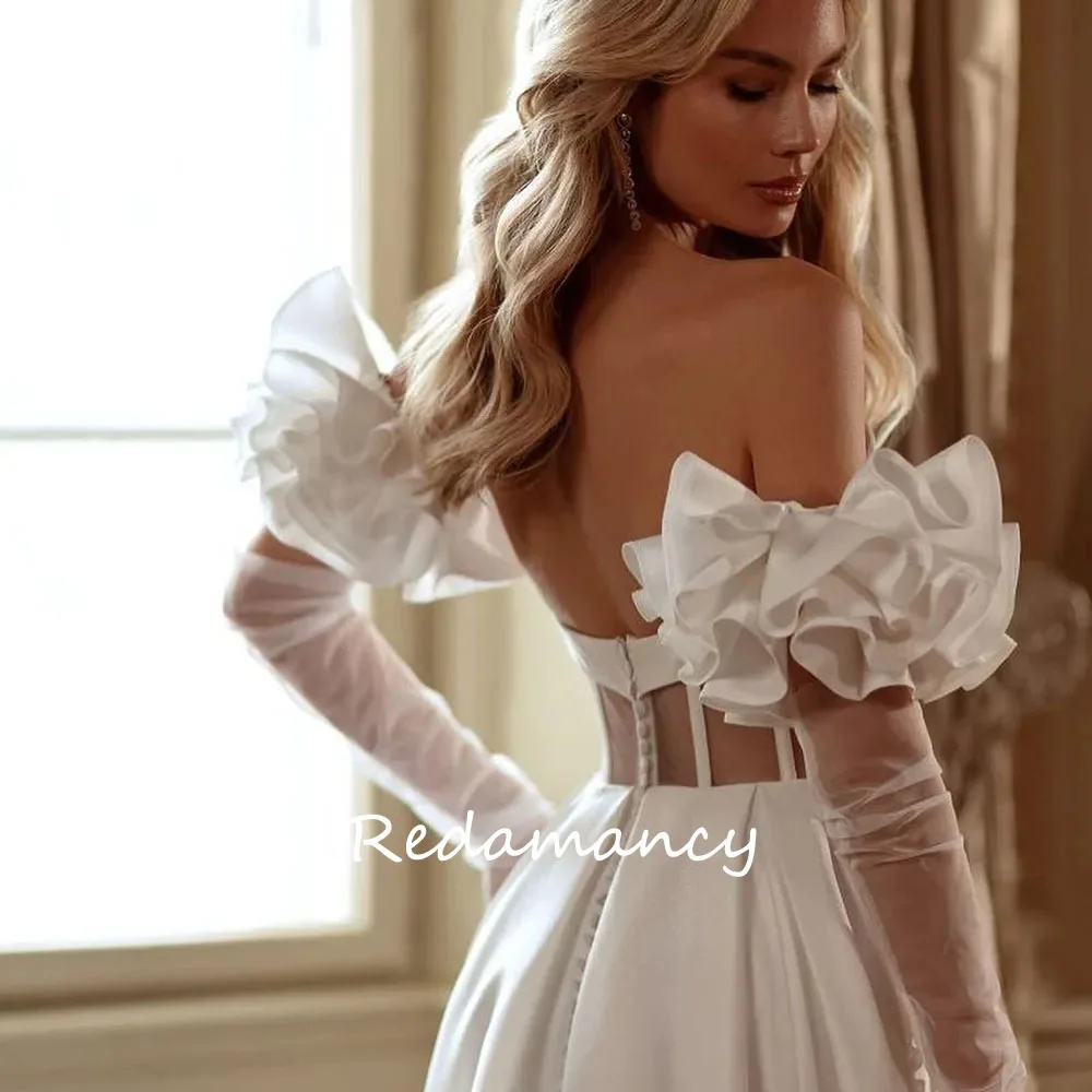 Redamancy-Robe de Mariée Simple en Satin avec Manches Amovibles, Fendue sur le Côté, Dos aux, 2024