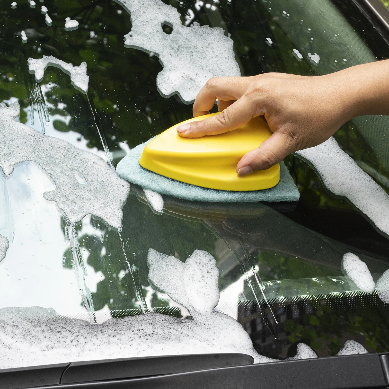 FOSHIO Window Glass Sponge Scrubber Car Wash Cleaning Scraper with Replacement Scouring Pad Auto Detailing Household Cleaner