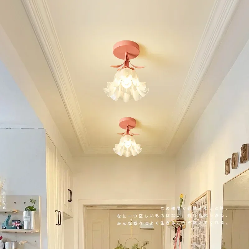 French Floral Ceiling Lamp Simple Warm Light for Balcony Corridor Bedroom Cozy Home Lighting Decor