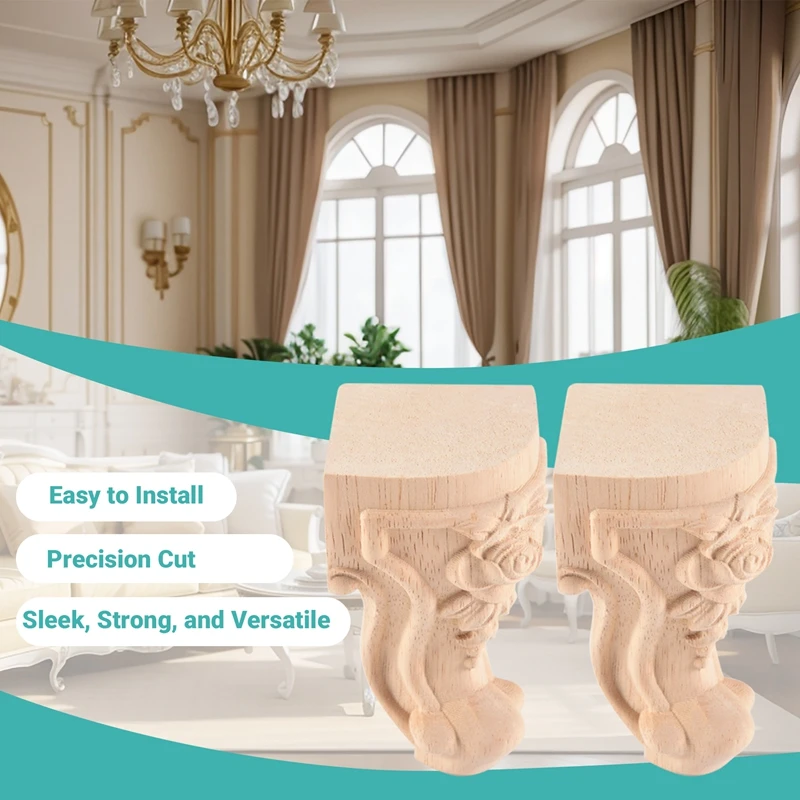 

4 шт. 10x6 см ножки для мебели в европейском стиле из массива дерева с резьбой, для тумбы под ТВ и сидений