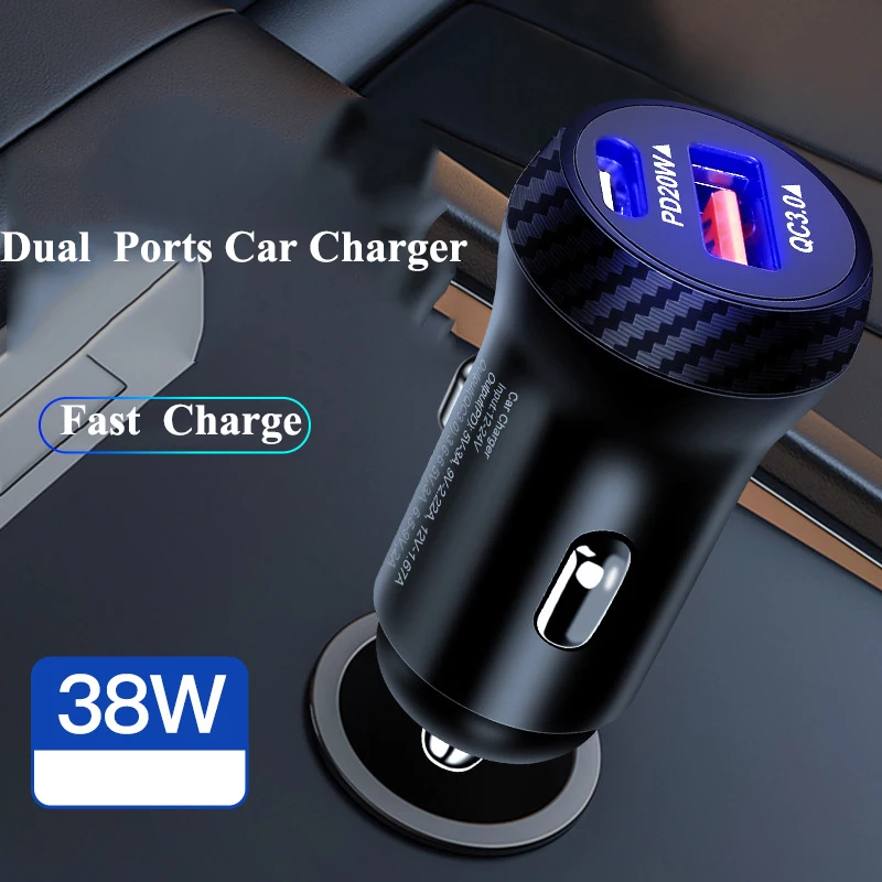 

PD20W 2Ports Car Charger Fast Charging PD QC3.0 USB C Car Phone Charger Type C Adapter in Car For iPhone Samsung Huawei Xiaomi