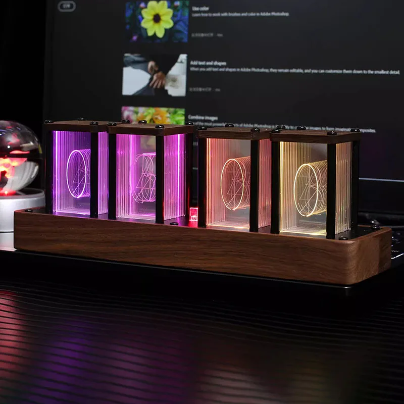 

With Colorful RGB LED Glow Tube Clock Creative DIY Nixie TubeClock Glows for Game Room Decoration Luxury Alarm Clock Timer Gift