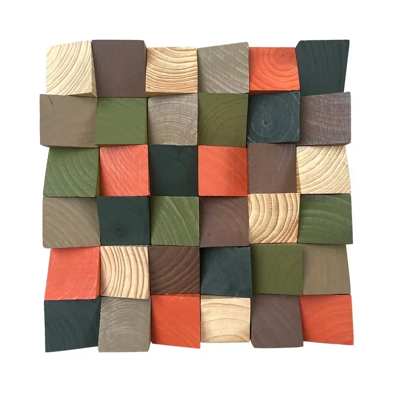 Colorful Solid Wood Bevel Mosaic Three-dimensional Background Wall Decoration Hotel Lobby Restaurant Interior Hanging Pictures