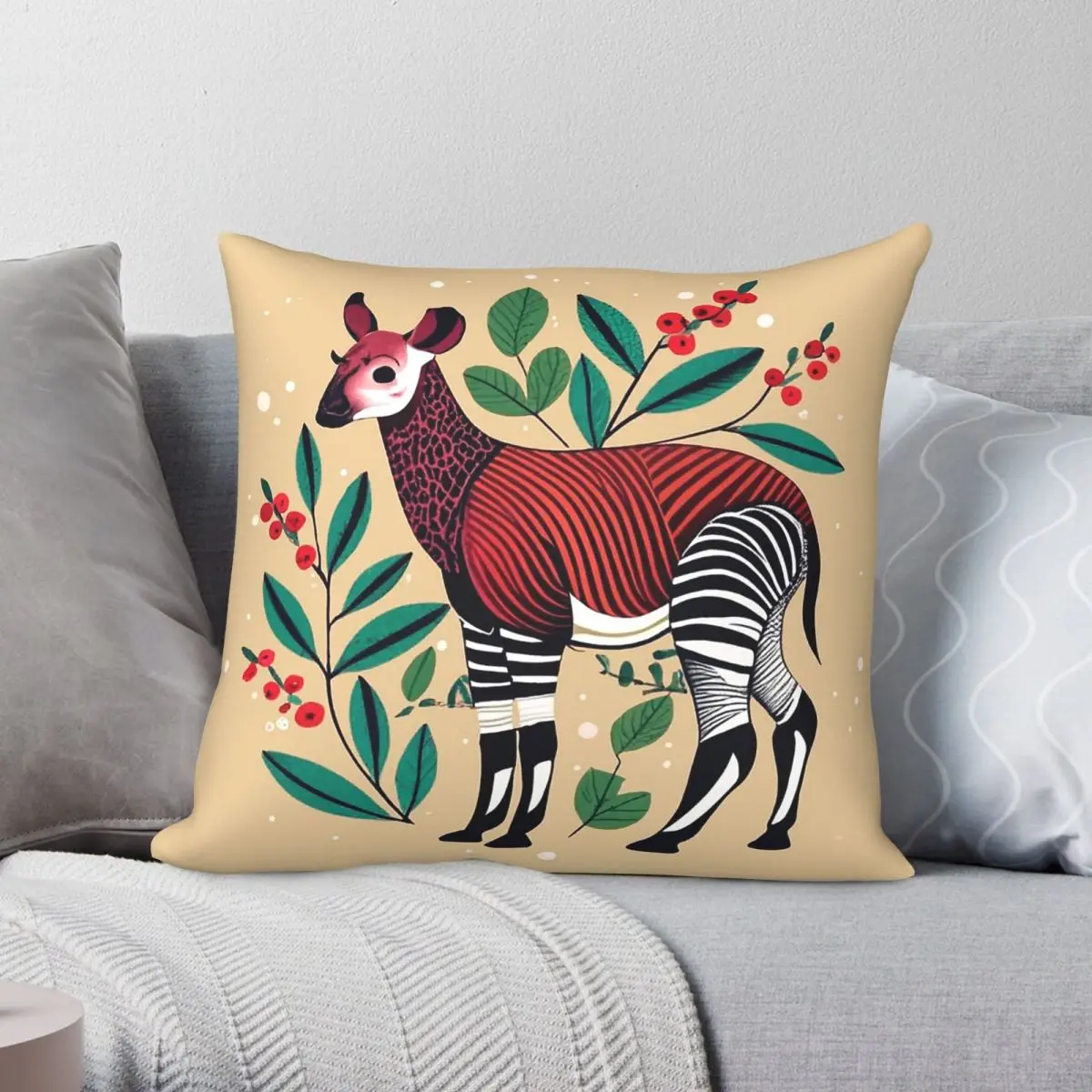 Okapi Zebra Giraffe Square Pillowcase Polyester Linen Velvet Creative Zip Decorative Sofa Seater Cushion Cover