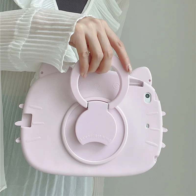 حافظة دوارة على شكل قطة لهاتف سامسونج جالاكسي تاب A8 A9 A9Plus Coque اللوحي لهاتف جالاكسي تاب P610 T220 T290 T500 T510 غطاء سيليكون للأطفال