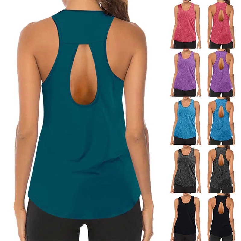 Summer Yoga Wear Vest Women Loose Fit Gym Crop Tank Women Sport Sleeveless Vest Solid Quick Dry Tank Running Exercise Ftness Top