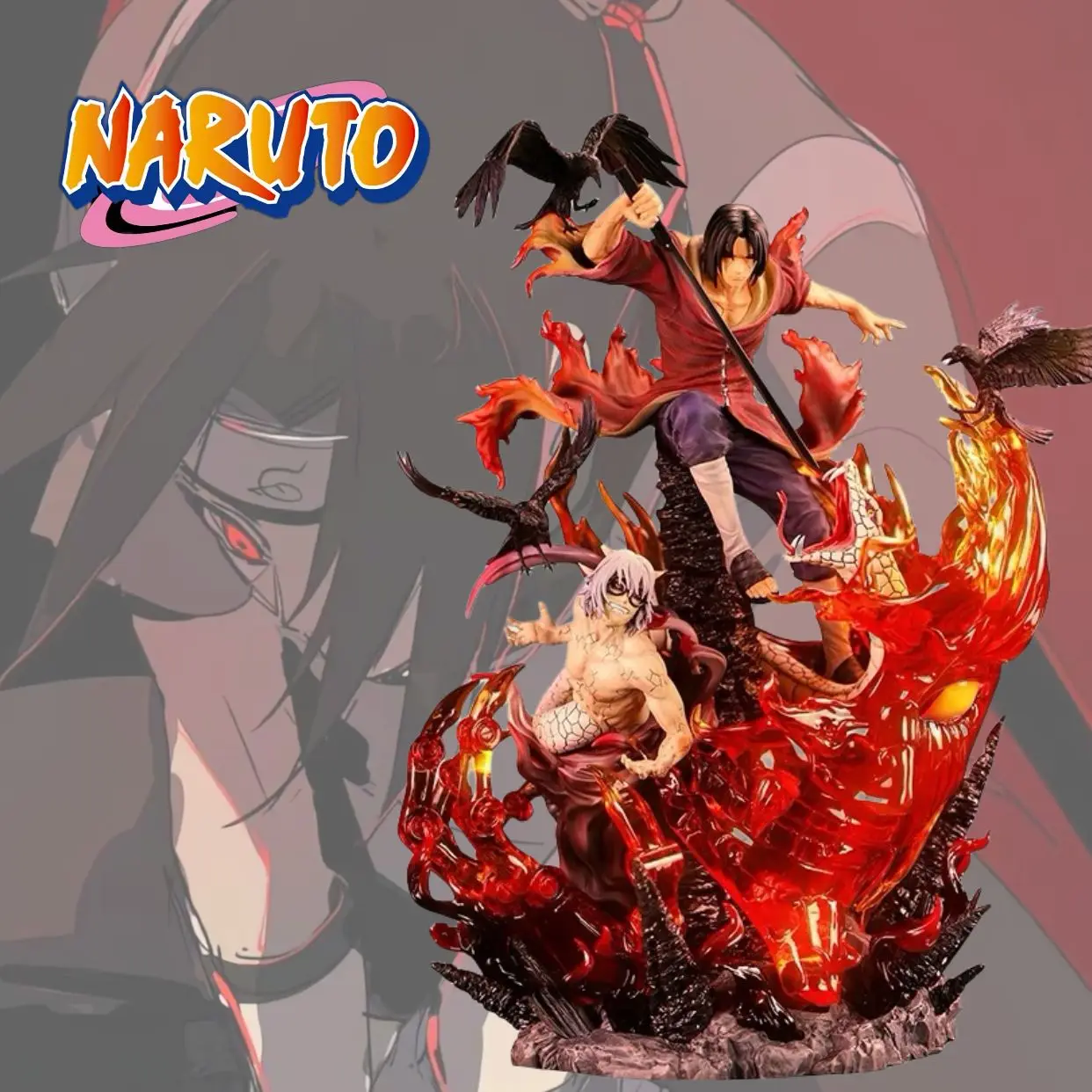 

40 см Новая аниме-фигурка Наруто Учиха Итачи, периферийная модель, статуя сцены, светящаяся сцена, статуя, украшение для рабочего стола, подарочная игрушка