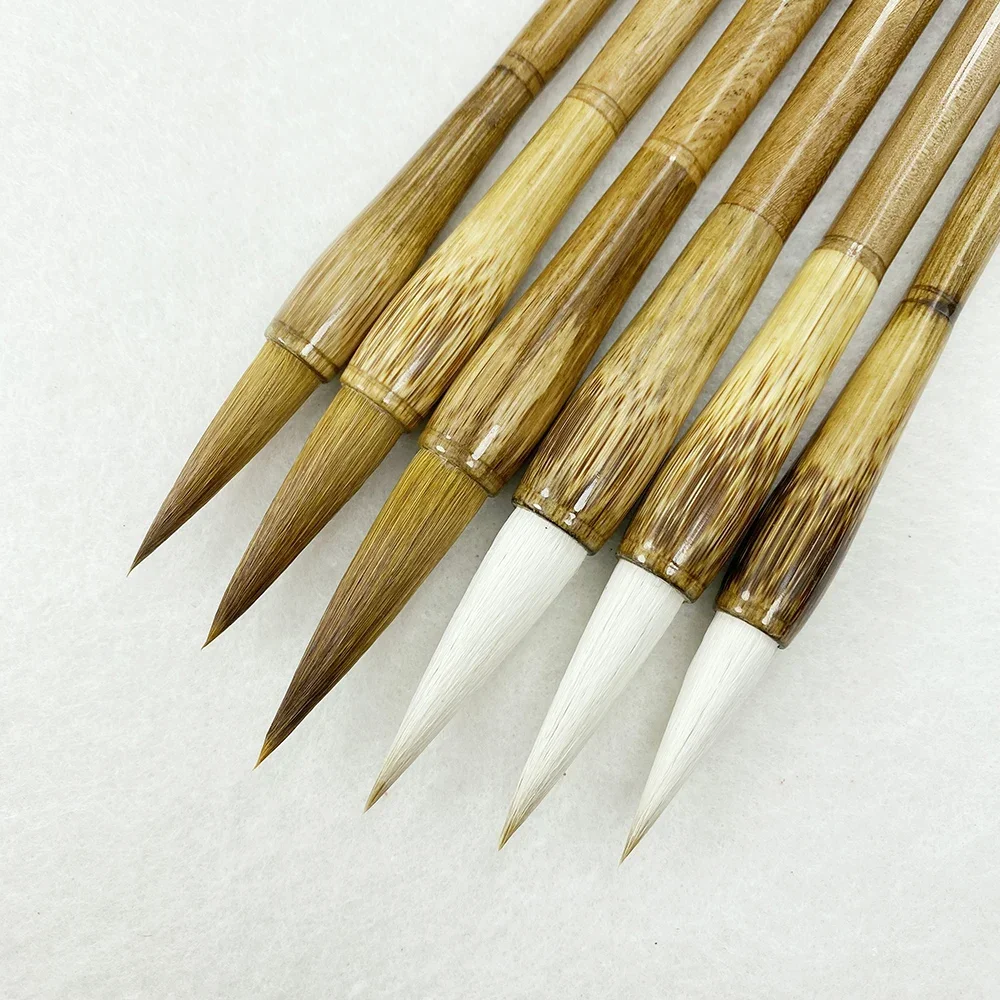 3Pcs /set Calligraphic Brush L/M/S Brown Bamboo Writing Brush Weasel Hair Wolf Soft Painting Wool Regular Script Dakai Pen