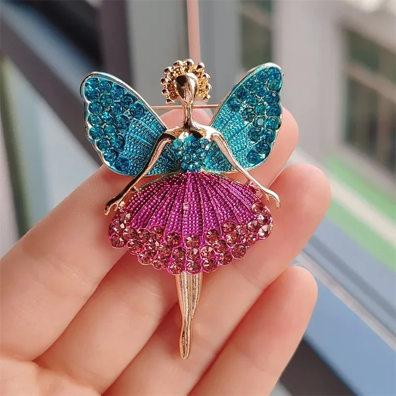 Elegant Ballet Dancing Girl Brooches For Women Men Rhinestone Beauty Wings Party Brooch Pin For Clothes Jewelry Gift