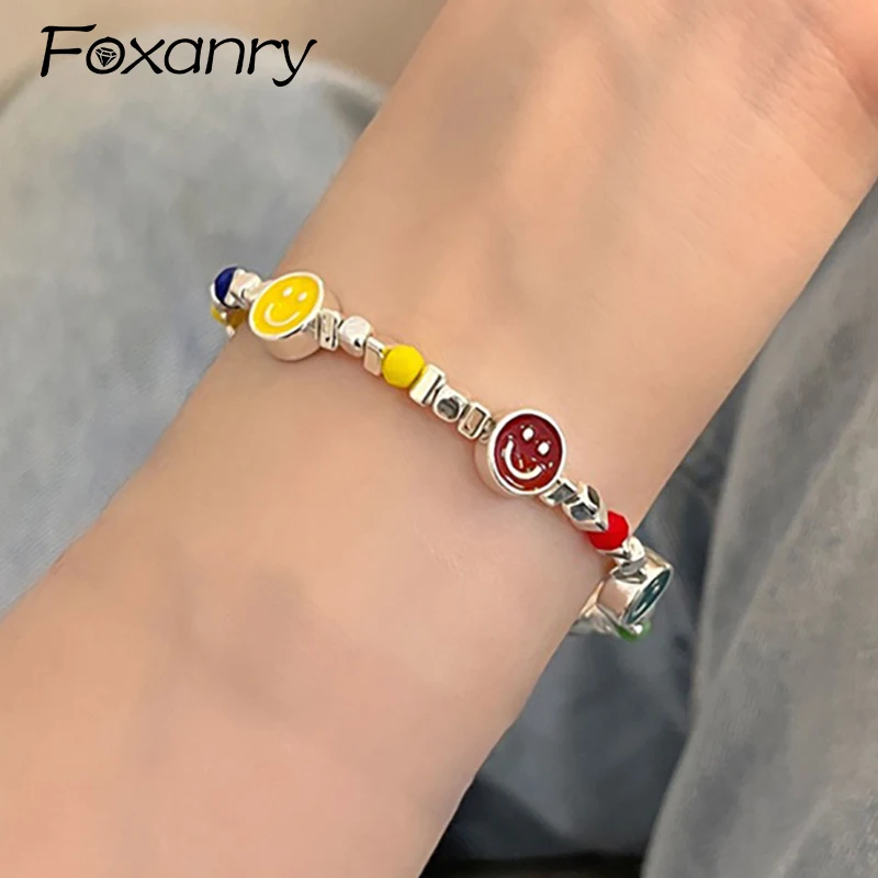 Foxanry Irregular Geometric Beaded Bracelet For Women Couples Trendy Creative Classic Multicolor Smile Face Summer Jewelry Gifts