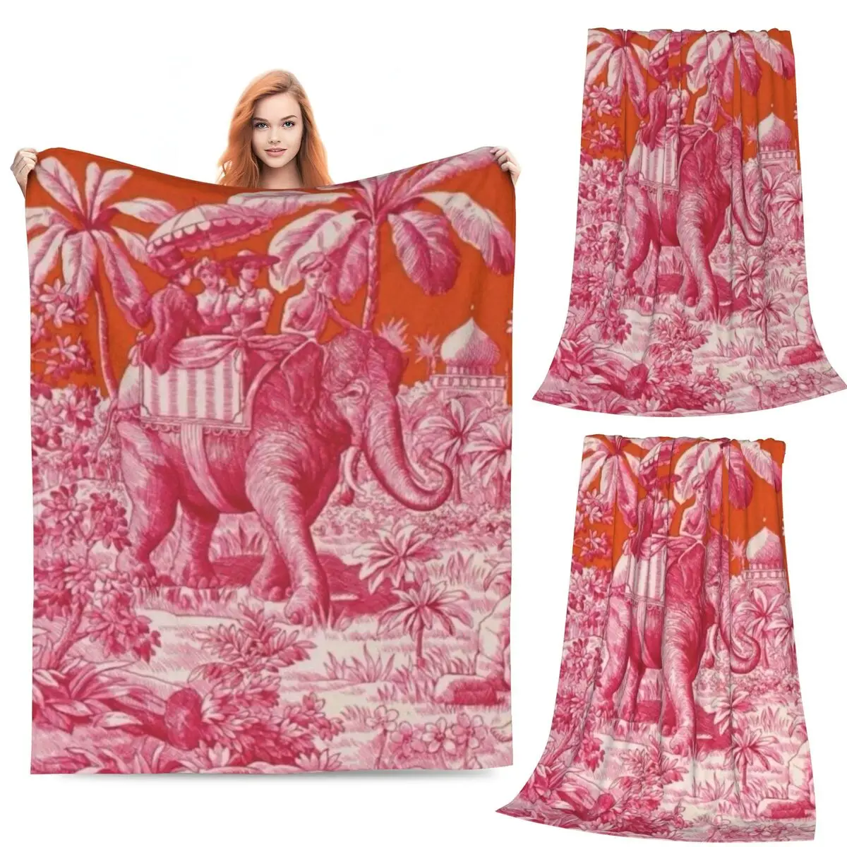 

Toile De Jouy - Pink And Orange Blanket Flannel Multi-function Throw Blankets for Couch Bedding Outdoor Throws Bedspread Quilt