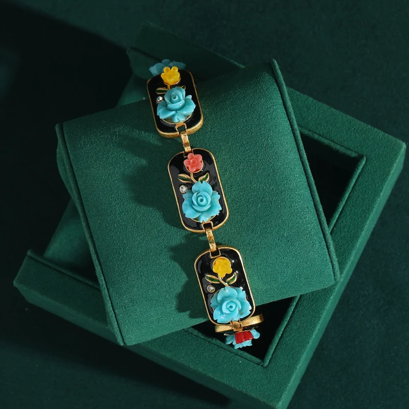 

Vintage Enamel Flower Bracelets Woman High Quality Gold Color Palace Trends 2026 Accessories Music Party Luxury Jewelry Arrivals