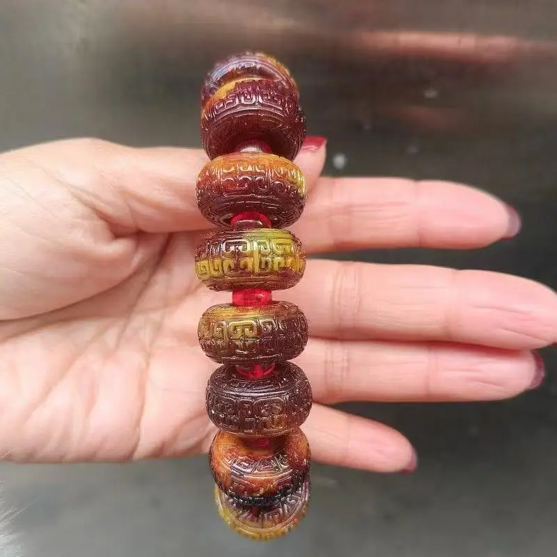 Genuine Tortoiseshell Bracelet with Pattern Health-Preserving Beads for Men and Women Cultural Play Beads Prayer Beads Jewelry