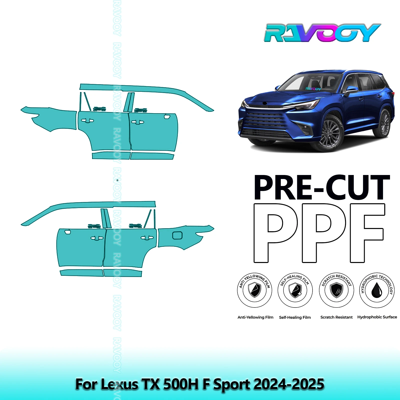 

For Lexus TX 500H F Sport 2024-2025 8.5mil Clear Matte Pre-Cut PPF Door & A/B Pillar Kit TPU Paint Protection Film Set