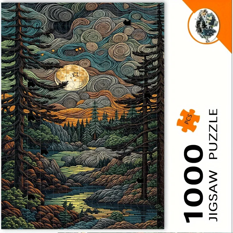 Puzzle Księżyc, Gwiazdy, Chmury, Las, Rzeki, Góry 500/1000 elementów dla dorosłych - Interaktywna gra rodzinna, dla kolegi z akademika I