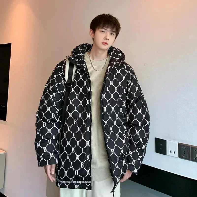 

2025 Winter New Men and Women's Fashion White Duck Down Jacket Casual Hooded Loose Letter Printing Trend Thickened Warm Coat