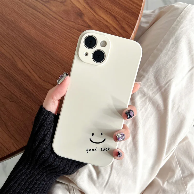 Simple Good Luck Smiling Face Phone Case For iPhone 17 16 13 15 12 11 14 Pro Max Mini 7 8 Plus SE Air Silicon Cover Shell Fundas