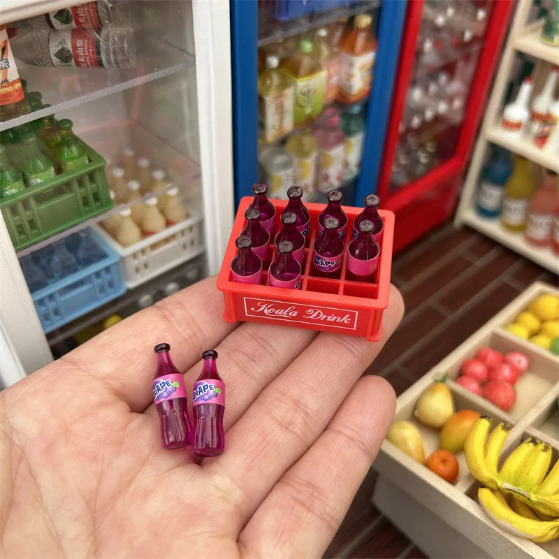 1 conjunto 1:12 casa de bonecas em miniatura bebidas garrafa de refrigerante com caixa de armazenamento modelo casa de boneca cena viva decoração brinquedo меблі дляatihл