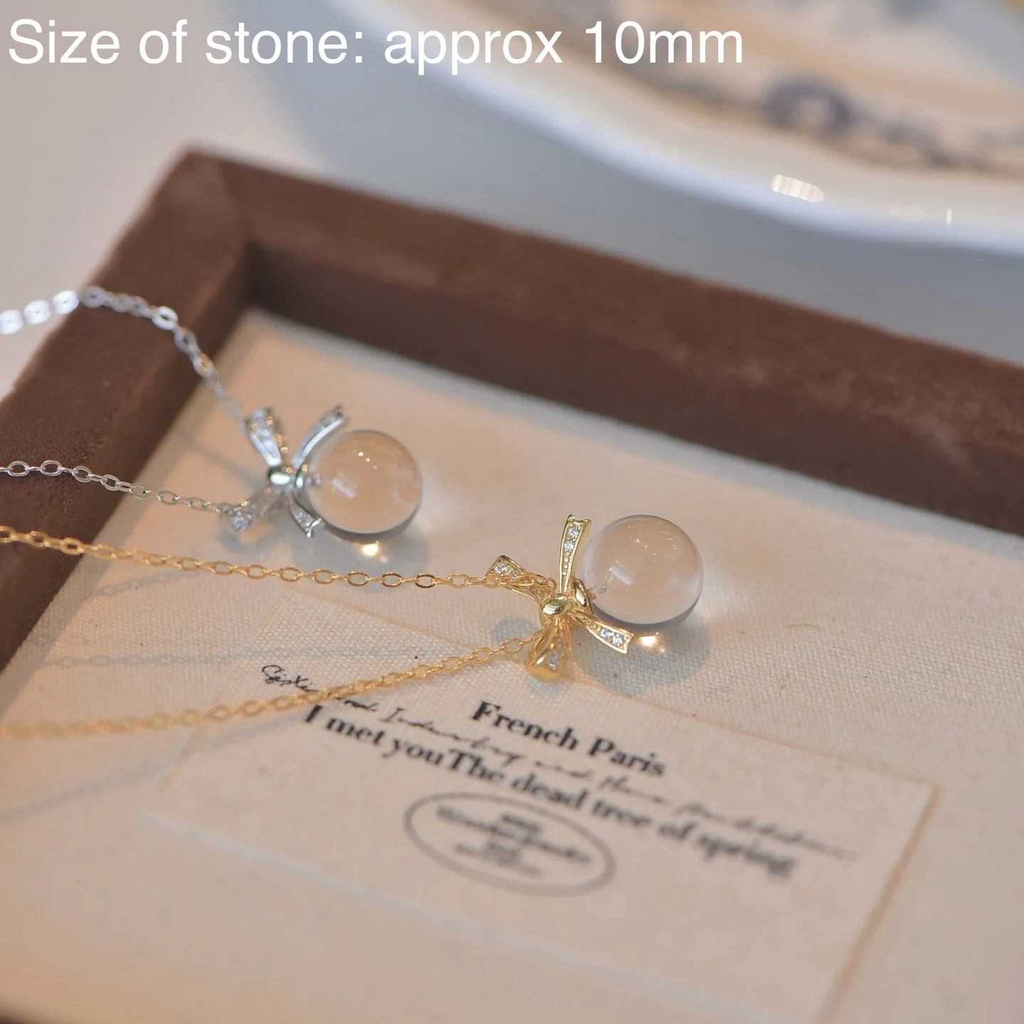 1Pc Fengbaowu Natural Clear Clean Rock Quartz Sphere Pendant 925 Sterling Silver Bowknot Reiki Healing Stone Jewelry Gift Women