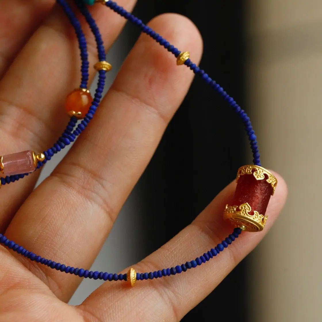 Natural Quartz Lapis Lazuli Small Beads Multi Wrap Bracelet Necklace 2 In 1 Multi Gem Women Stackable Jewelry