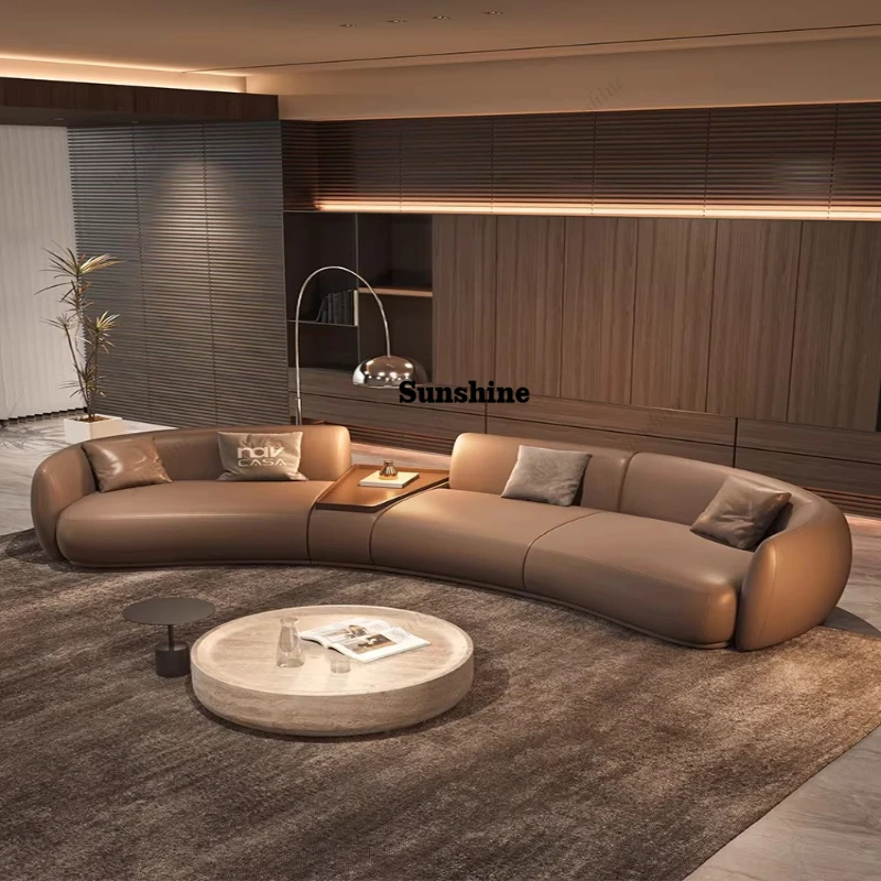 

Curved sofa leather art, Italian minimalist living room, light luxury, modern and high-end