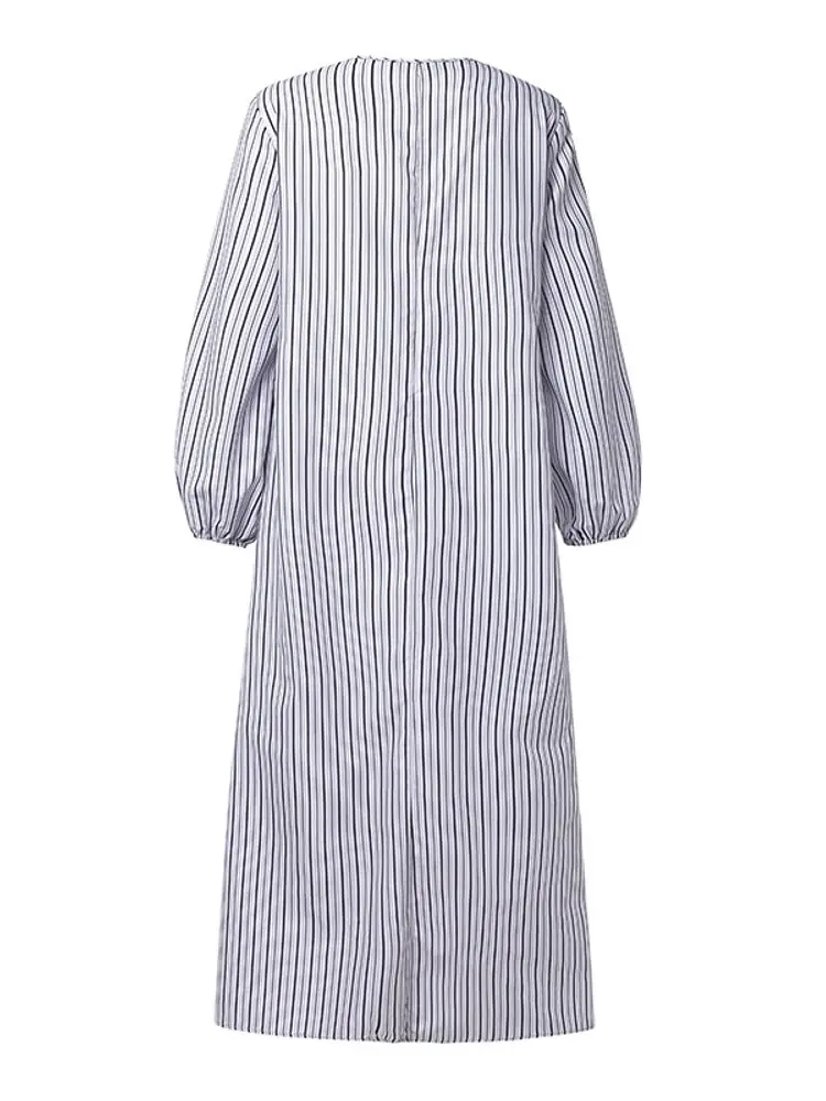 ZANZEA 女性パッチワークイスラム教徒アバヤドレス春マキシロングドレスカジュアル長袖ストライプサンドレスラマダンローブカフタンイスラム教徒