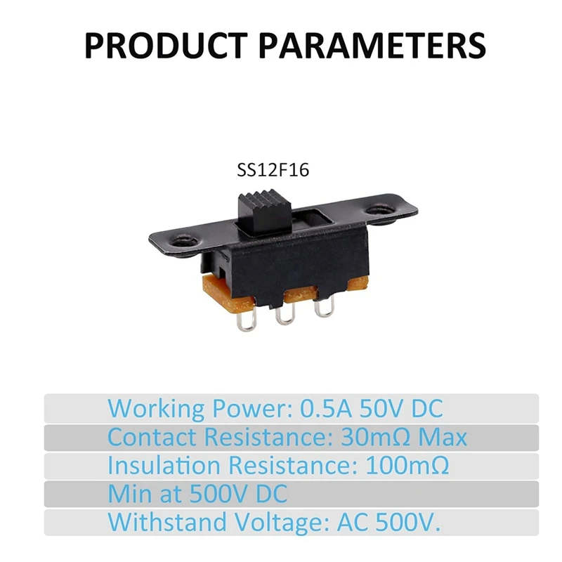 Slide Switch Panel Mount 3 Solder Lug Pin On/Off 2 Position 50Pcs