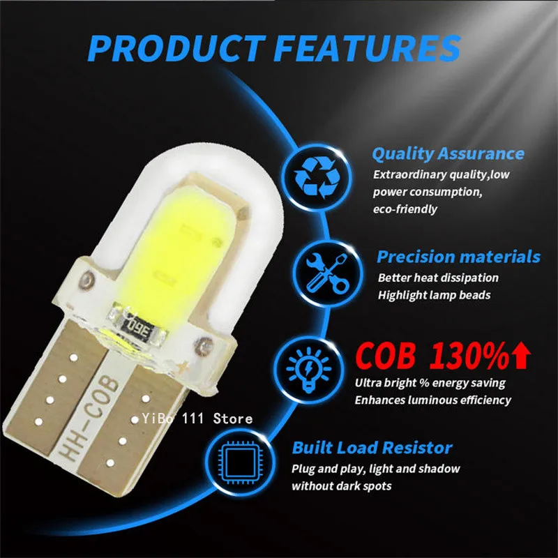 5/10/50/200 قطعة الأبيض لوحة ترخيص مُضاء لمبات كهربائية W5W T10 COB 4SMD السيارات وقوف السيارات التخليص مصباح Canbus السيليكا مشرق إسفين #3