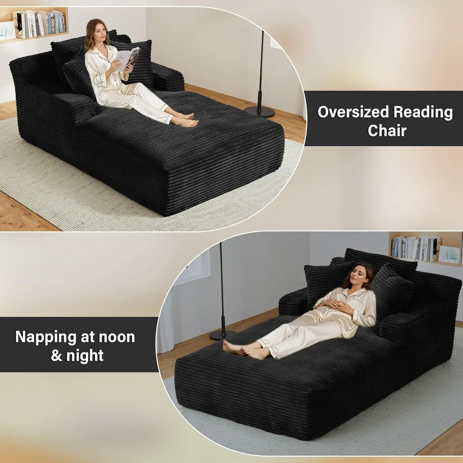 Espreguiçadeira interna, 50 "L x 76" D Espreguiçadeira de veludo de pelúcia sem desossado com encosto engrossado e assento alto profundo confortável