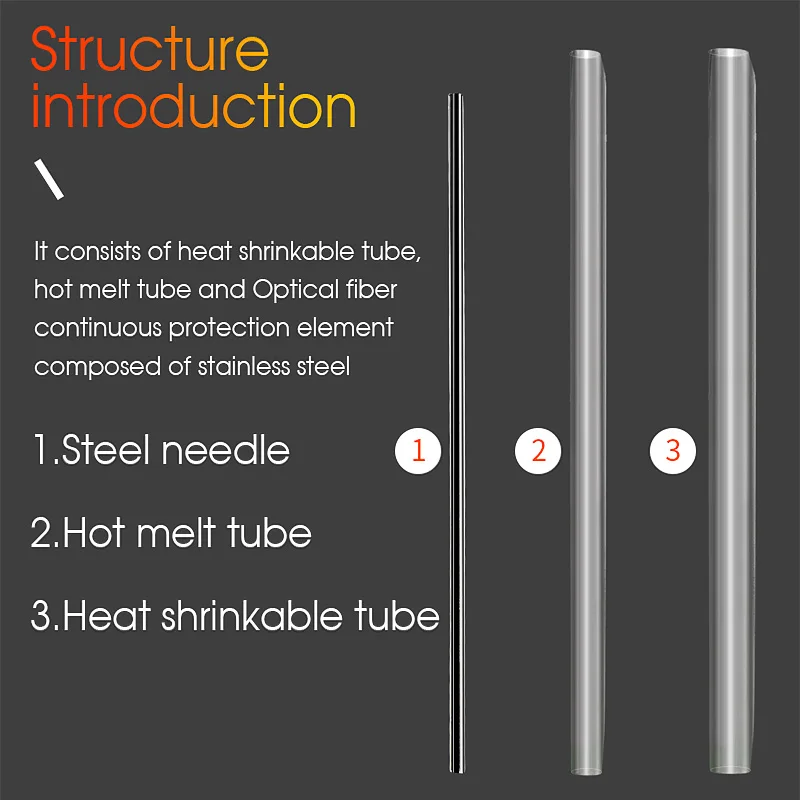 Tubos termorretráctiles de fibra desnuda FTTH, tubo de protección de empalme de fusión óptica, aguja de acero única, 500/1000 piezas, 60mm