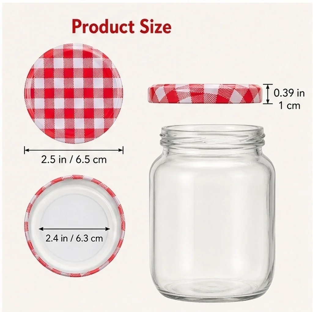 40pcs lug lids for glass jars Jar Lids Metal Canning Lids Red Checked Screw Caps For 6.3 Cm Canning Jars Jam Jelly Bottles