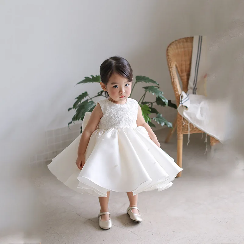 Lovely White Party Dresses for Flower Girl Dress for Wedding Girls Luxury Gowns Little Baby Elegant Baby Kid Birthday Prom