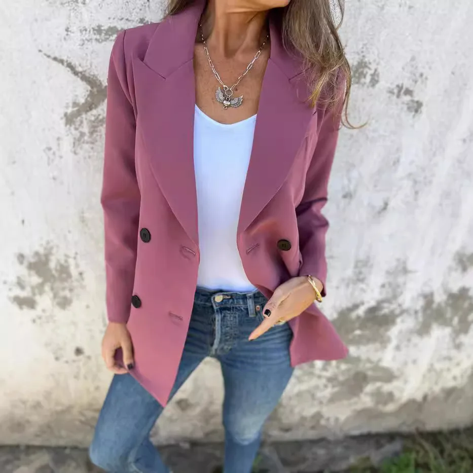 Herfst Nieuwe Mode Dames Effen Clor Casual Trendy Eenvoudige Basic Double-Breasted Lange Mouw Pak Blazers Vrouwelijke Jassen Kleding