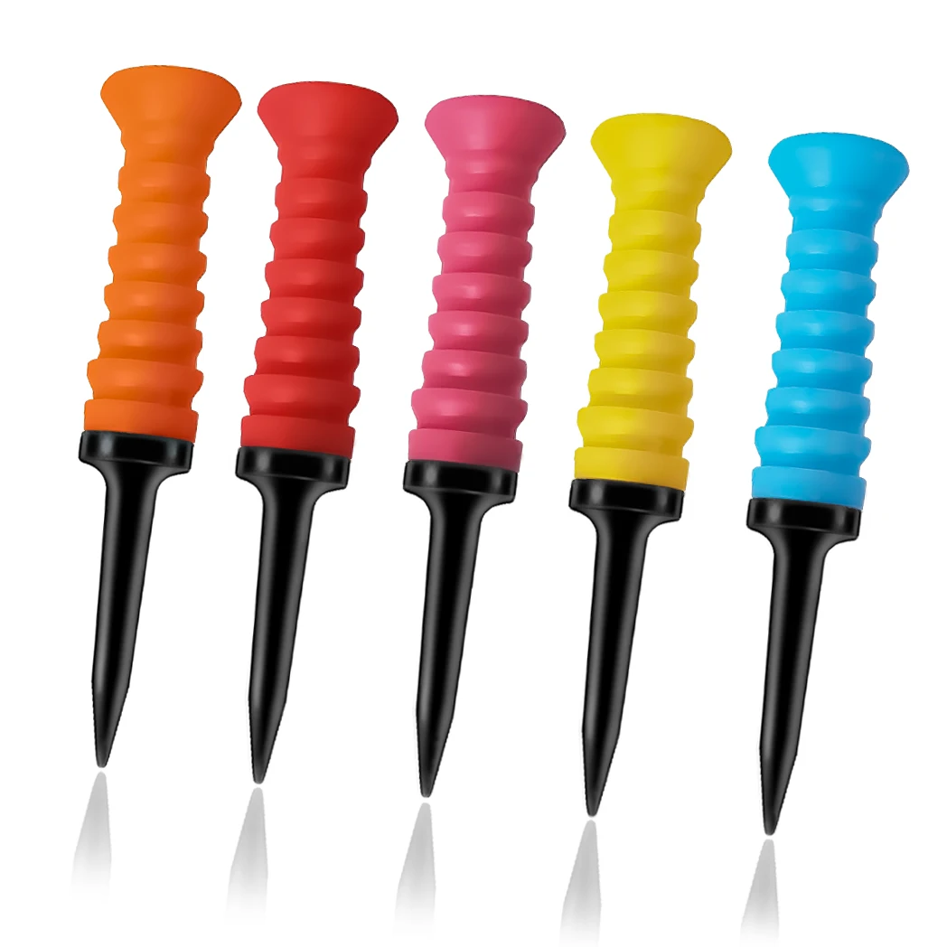 5pcs 360° Flexible Rubber Golf Tees, 3.2in/81mm, Durable, Low Friction, Vibrant Multicolor - Ideal for Everyday Golfers