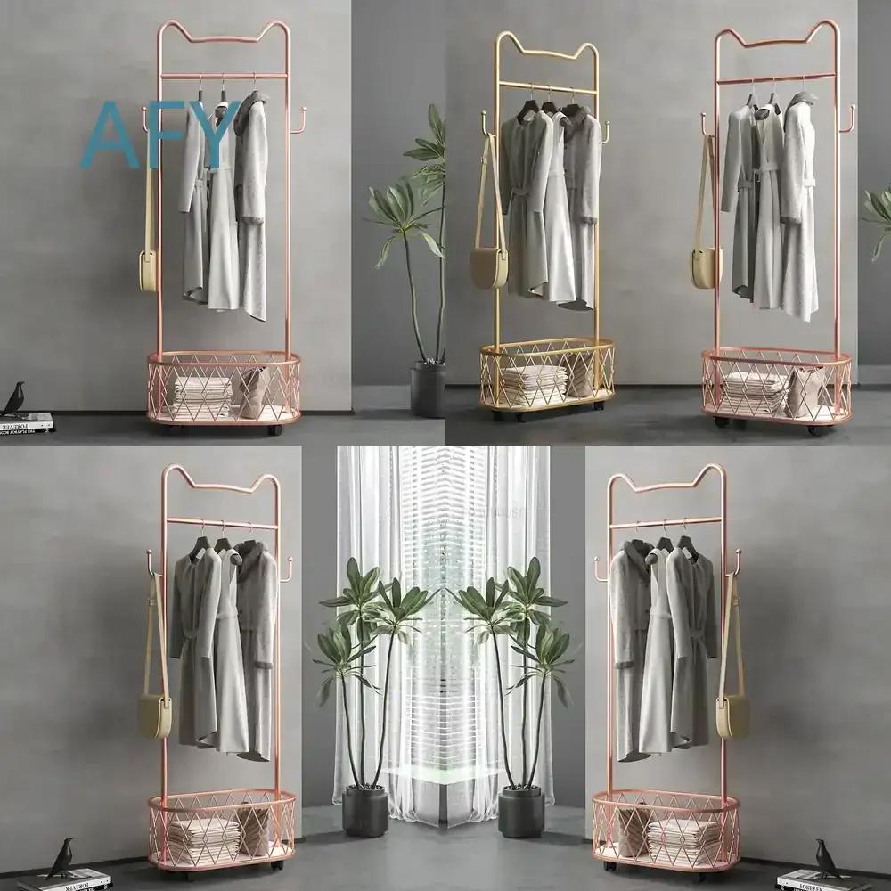 Modern Floor Coat Rack for Clothing Store Cloakroom Bedroom Home Clothes Hanger Stand Light Luxury Fitting Room Storage Shelf