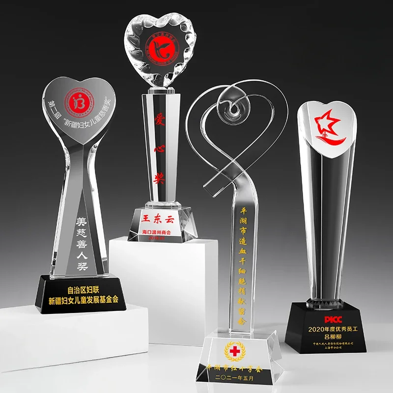 Customized Thumb Five Pointed Star Crystal Trophy Love Trophy Excellent Employee Souvenirs Homedecor Award, Lettering Medal, 1Pc