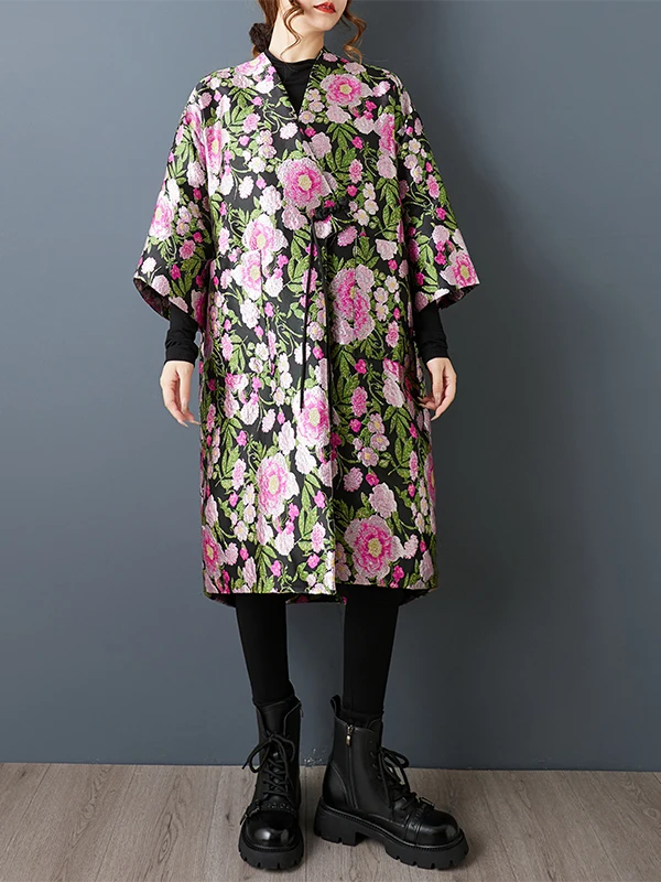 

Вышитая китайская куртка средней длины в объемном стиле, модная, в национальном стиле, женская одежда для повседневной носки