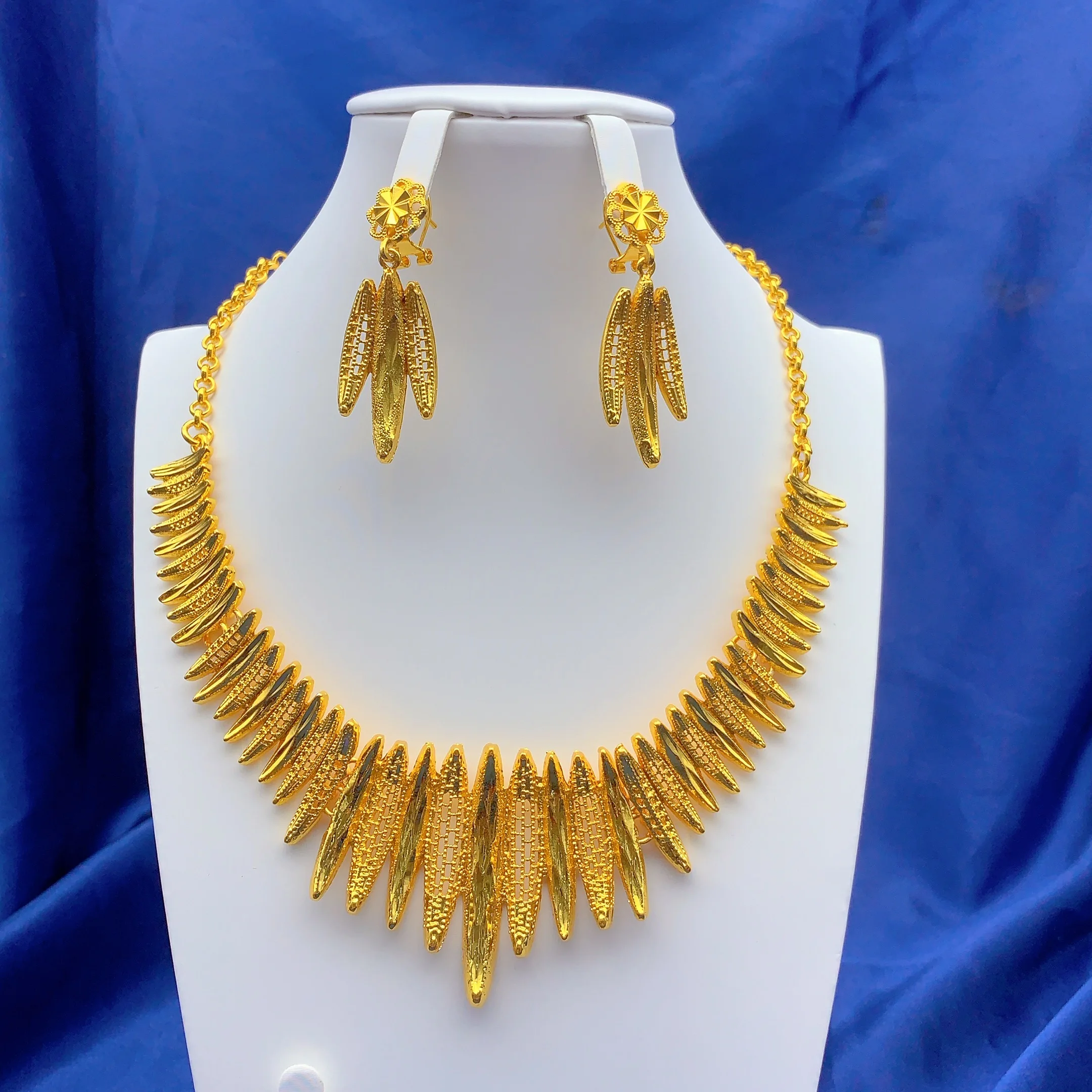 ANIID Dubai 24K Gold Color Jewelry Sets Wedding African Necklace Earrings For Women Nigerian Indian Bridal 2PCS Set Party Gifts