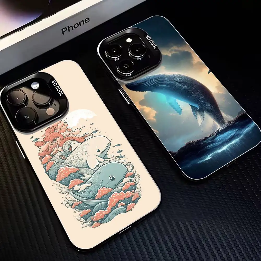 

Whale Fish Wave Phone Case For iPhone17,16,15,14,13,12,11 Plus,Pro Max Black Matte Shockproof Cover