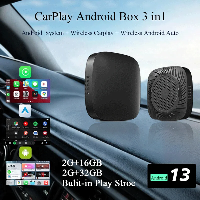 

Gallop Sprite 3in1 Carplay AI Box Android 13 Wireless Android Auto Adapter Built-in Play Store For Netflix Youtube Toyota Mazda