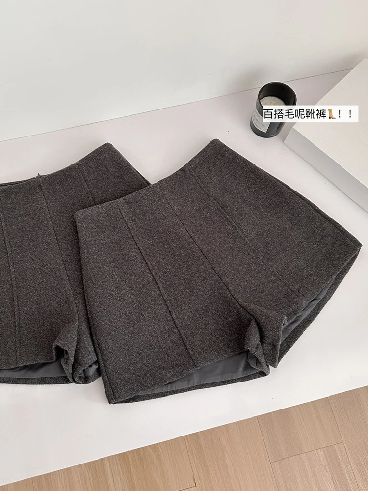 Fall Winter Women French Vintage Old Money Mini A-line Vintage Woolen Skirt High Street Korean Culottes Office Lady High Waist