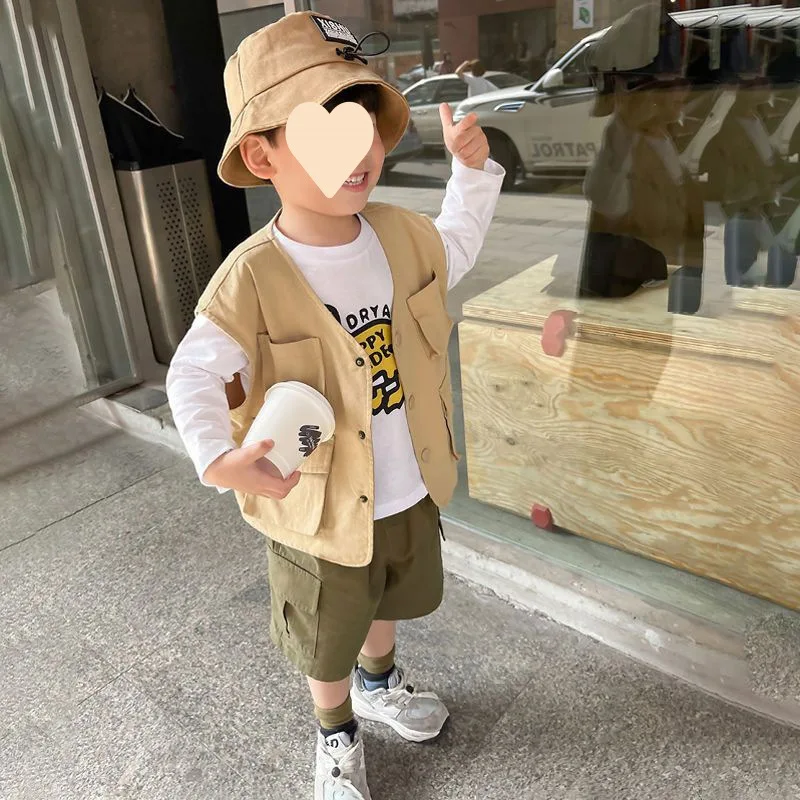 Spring Autumn Toddler Boy Cotton Vest Multi Pocket Sleeveless Jacket Coat Outdoor Tank Top Boys Tank Top Outfit Children Clothes