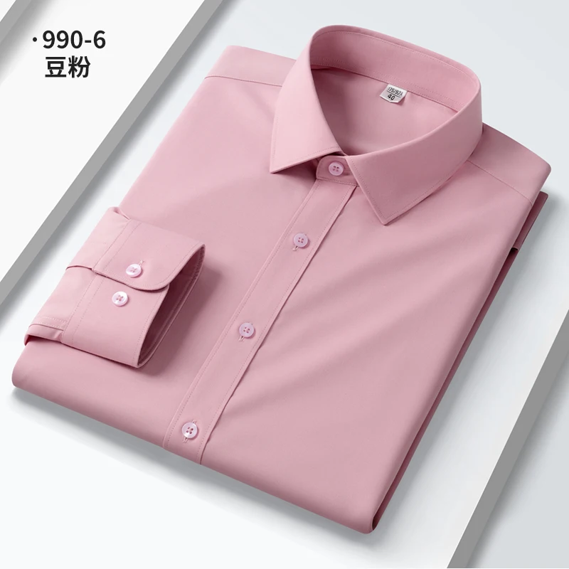 5XL Quality Elasticity Anti-Wrinkle Men Shirt Long Sleeves Dress Shirts For Men Slim Fit Camisa Social Business White Shirt