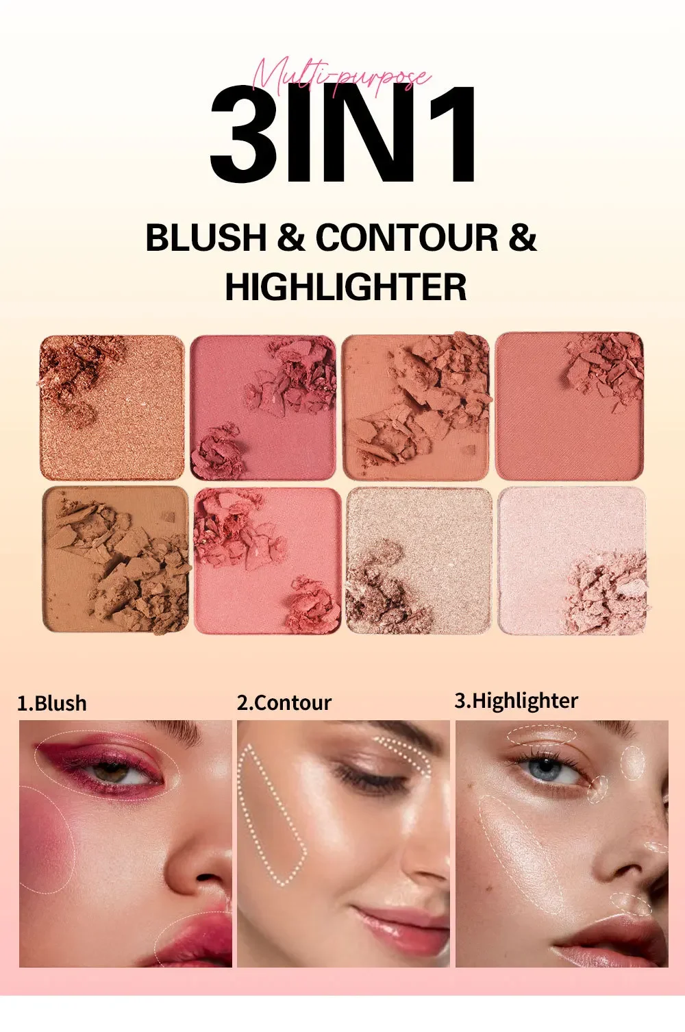 High Quality MISS ROSE 16 Color Blush Highlight Contour Palette Make Up Grooming Lasting Natural Face Multi-function Pallete New