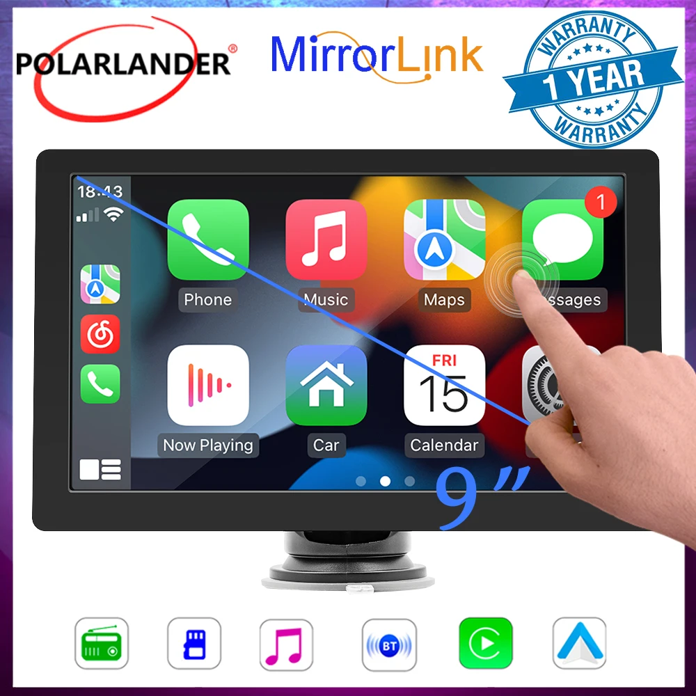 

​Portable Apple Carplay Screen Dash Mount Wireless Car Play Display Screen,9 Touch Screen Display, Car Stereo Bluetooth